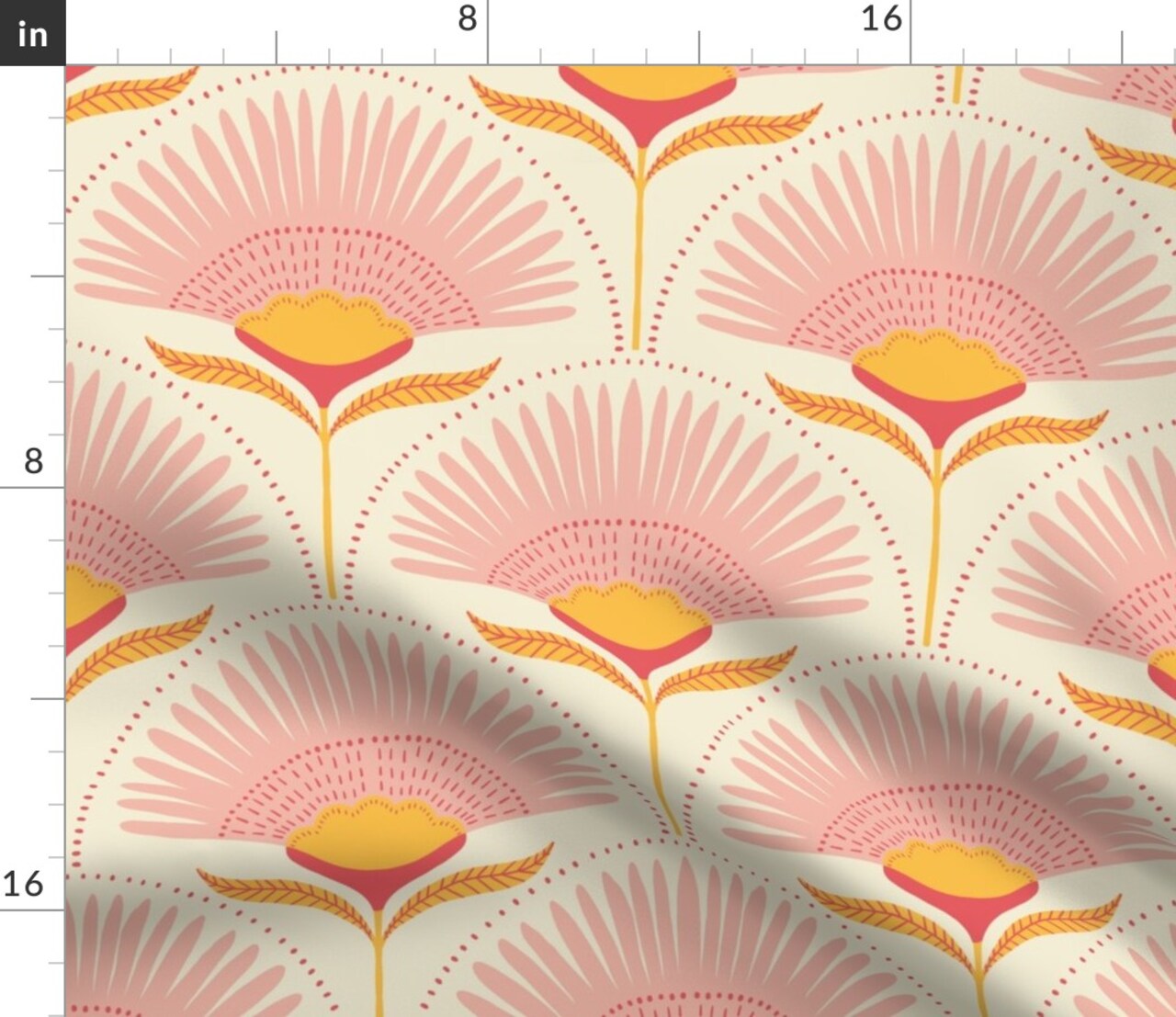 Jumbo Palms Art Deco Palm Mid Century Blush Pink Mustard Beige Geometric Scallops Scales Large Scale Custom Printed Fabric by Spoonflower Various Fabrics by the Yard or Fat Quarter